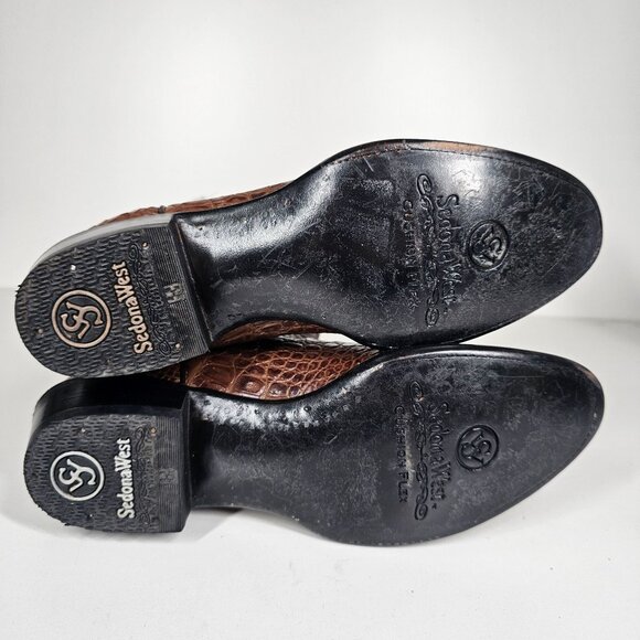 Sedona West Mens Cowboy Boots Leather Crocodile Print Cognac Brown Mens 7.5D NWT - Picture 10 of 14